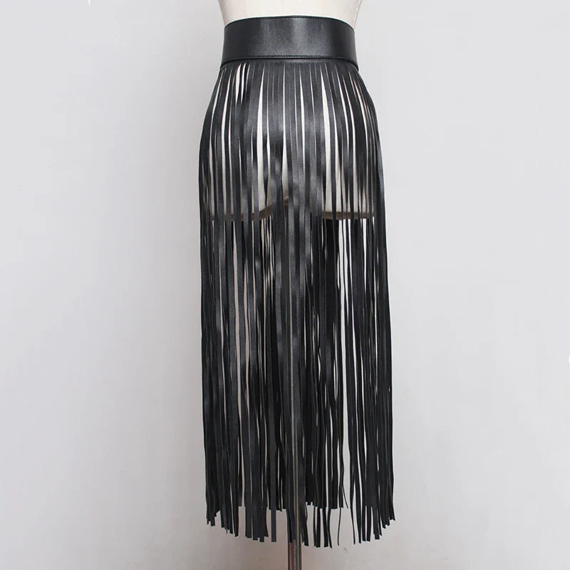 Nadine Faux Leather Tassel Skirt Belt