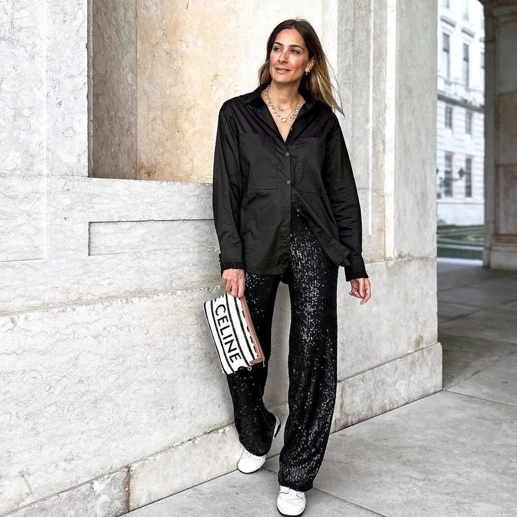 Shona Metallic Sequin Wide Leg Pants