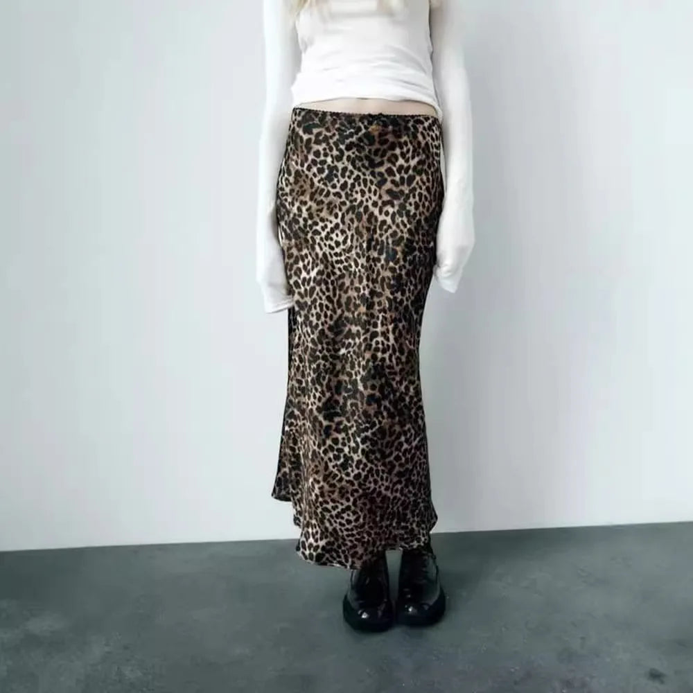 Jain Dark Leopard Print Satin Maxi Skirt
