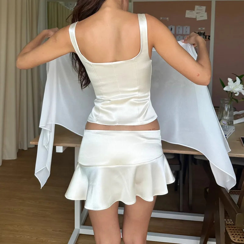 Satin V-neck Halter Solid Cami Top