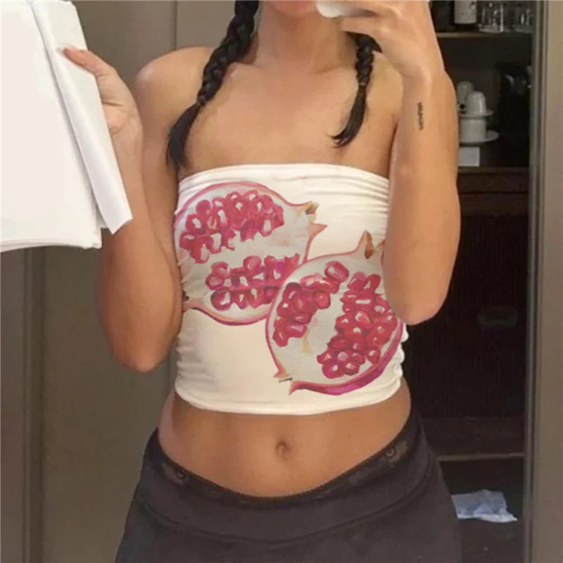 Flower Print Boat Neck Strapless