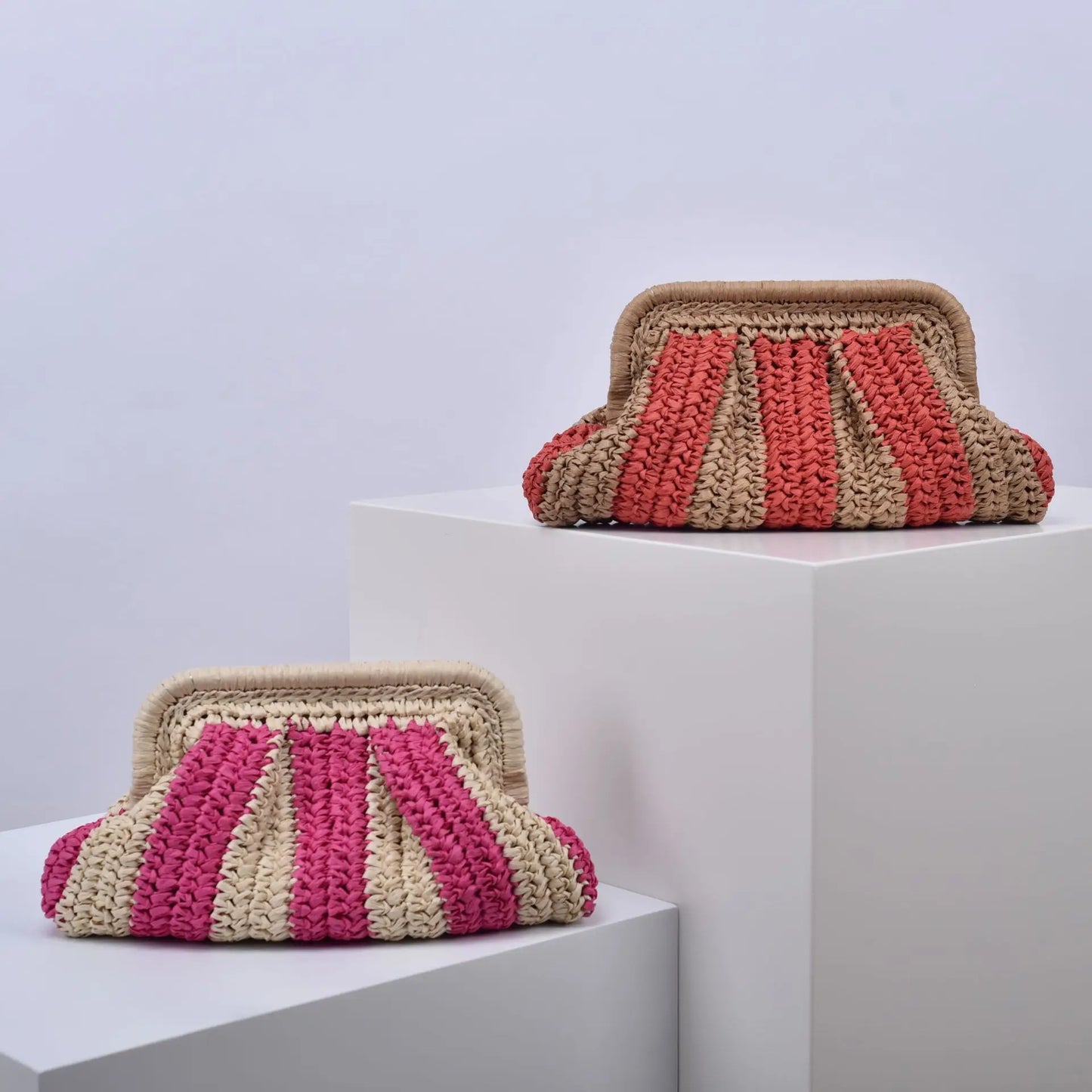Zoe Bold Stipe Straw Clutch Bag