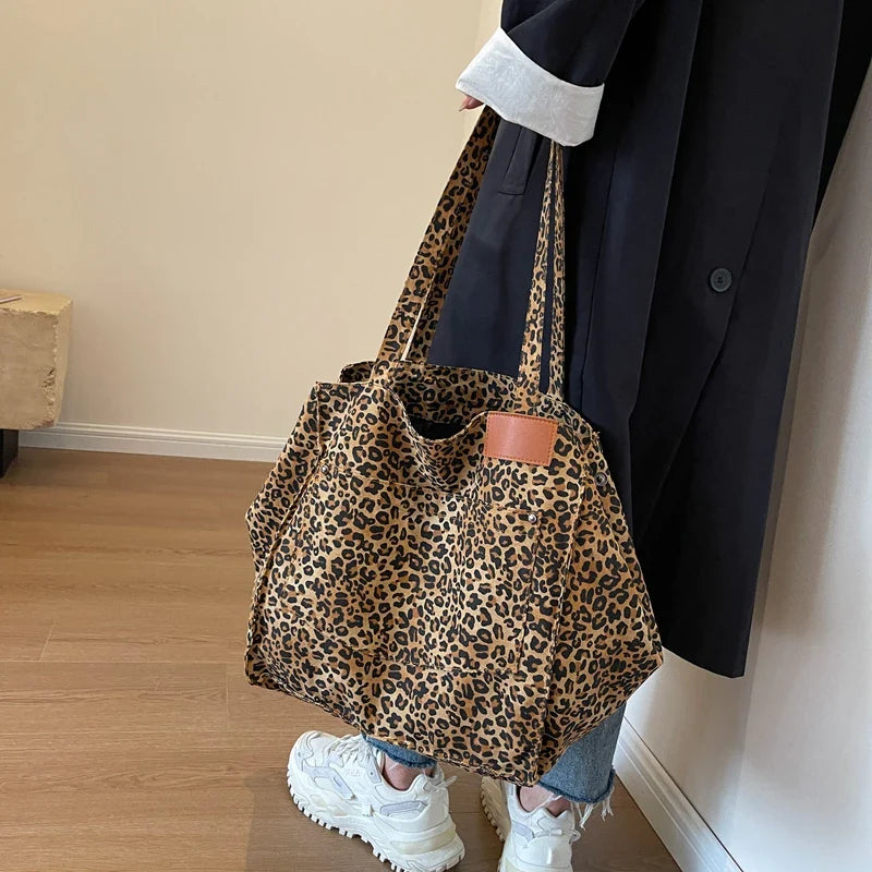 Jumbo Leopard Prints Shoulder Canvas Bags