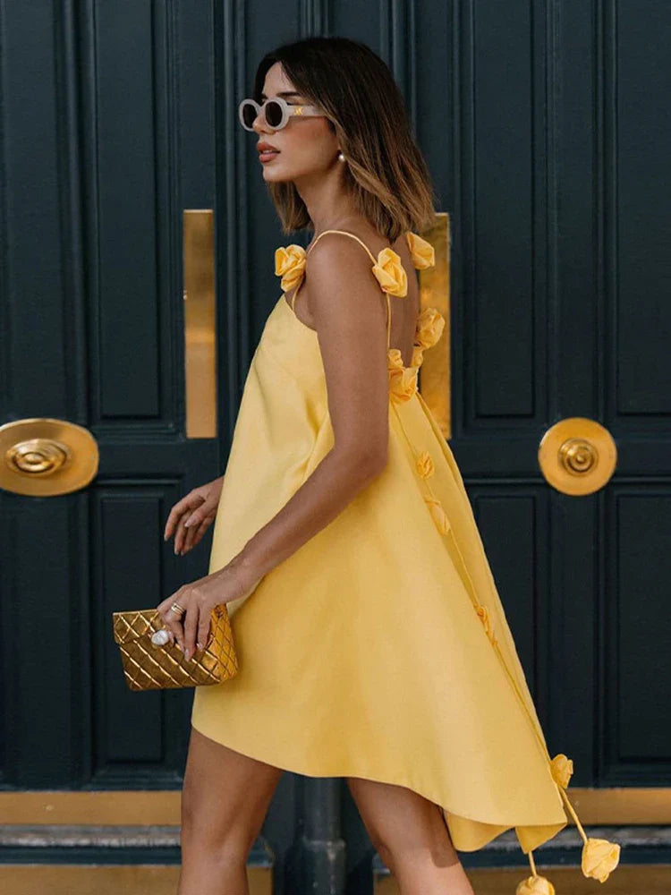 3D Flower Spaghetti Strap Floral Dress