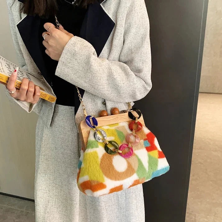 Naoko Colorful Letter Print Plush Coin Bags