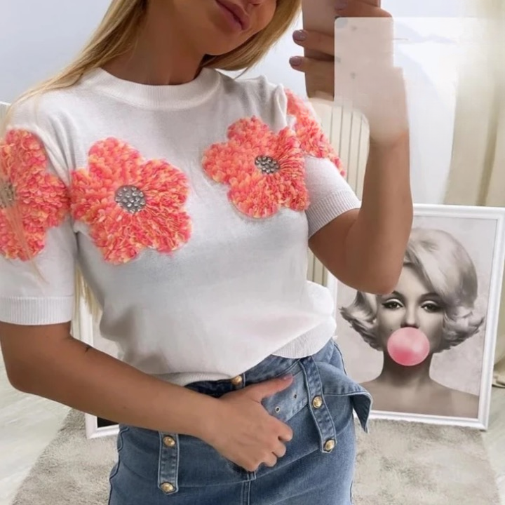 Terri Flower Sequin Embellished Knit Top