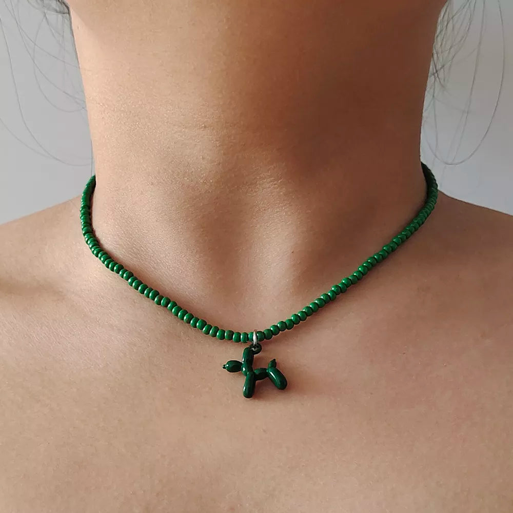 Colorful Poodle Pendant Beads Choker Necklace