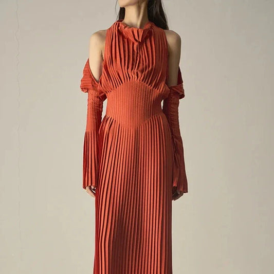 Mariella Elegant Pleated Off Shoulder Midi Dress