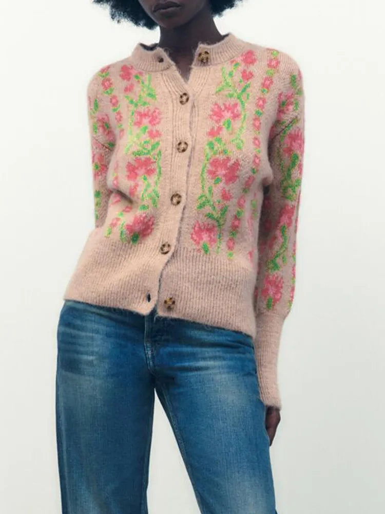 Emilee Sweet Floral Intarsia Cardigan Sweater