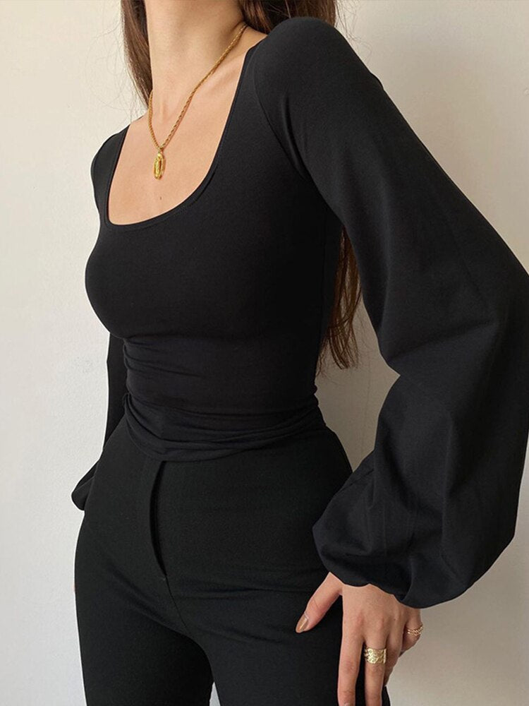 Lantern Sleeve Square Neck Tee