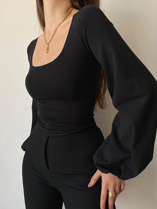 Lantern Sleeve Square Neck Tee