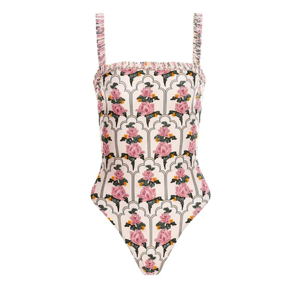 Pamela Retro Pink Rose One-Piece Swimsuit