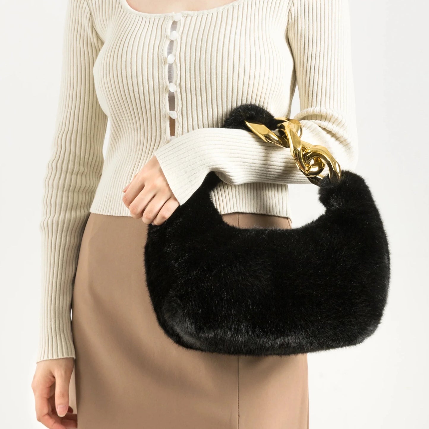 Telma Faux Fur Half Moon Mini Bag
