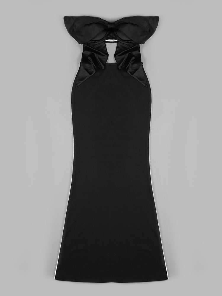 Bodycon Dress Elegant Black White Strapless Skiny Long Dress