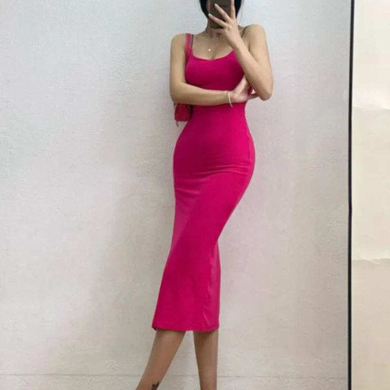 Sleeveless Slim High Split Midi Dress