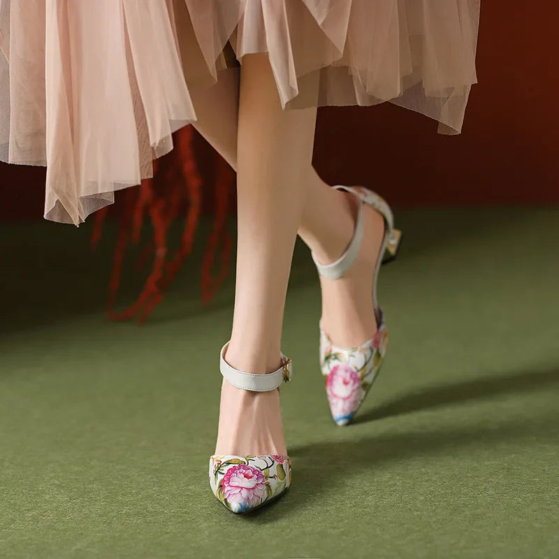 Rosita Flower Ankle Strap Pumps