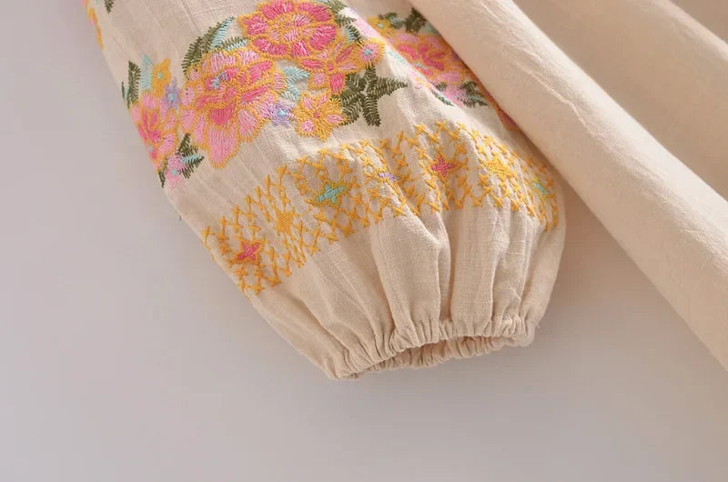 Rosalie Floral Embroidery Mini Folk Dress