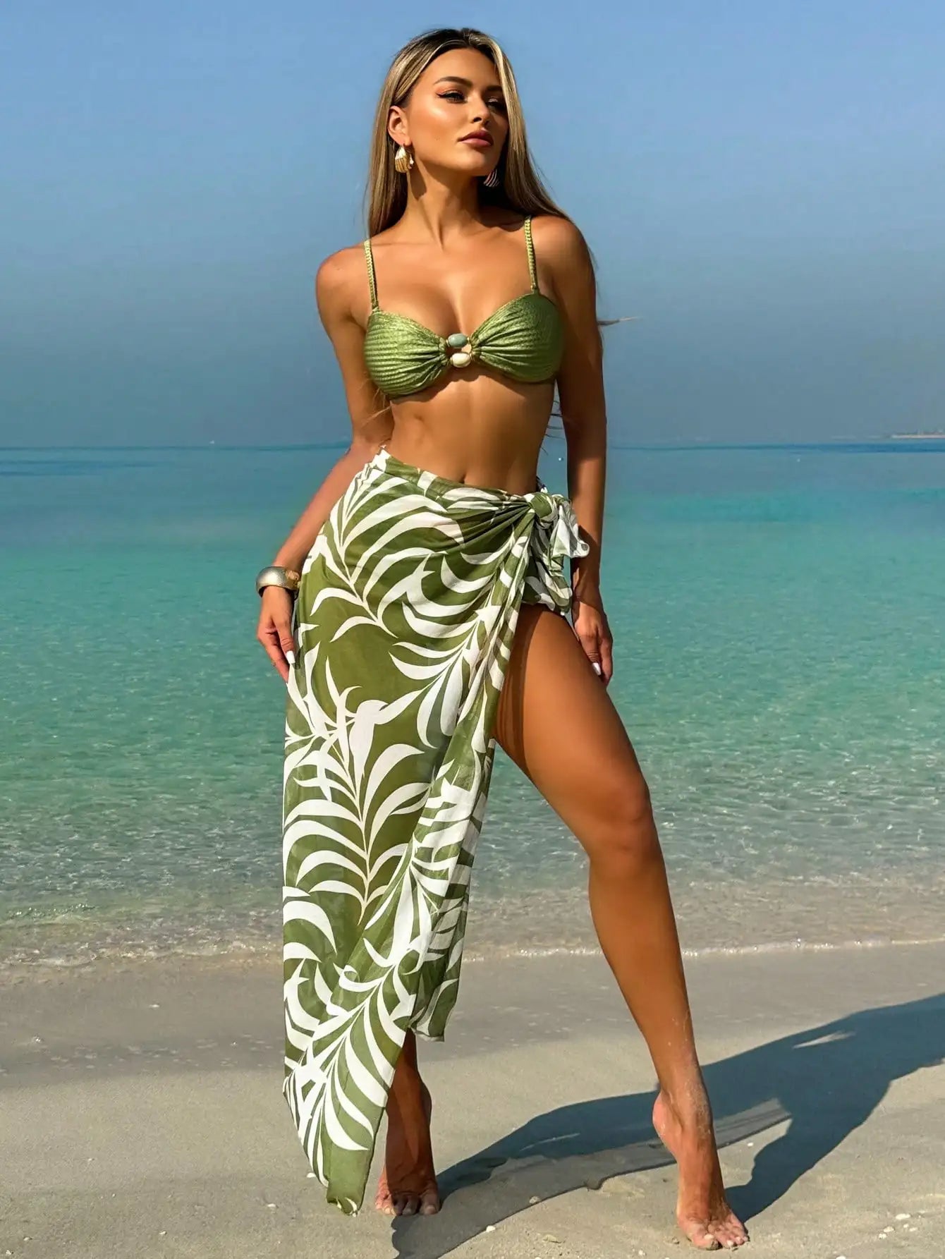 Vintage Mesh Half Skirt Split Bikini Three Piece Set