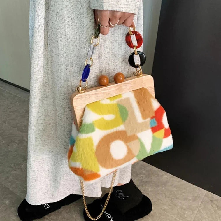 Naoko Colorful Letter Print Plush Coin Bags