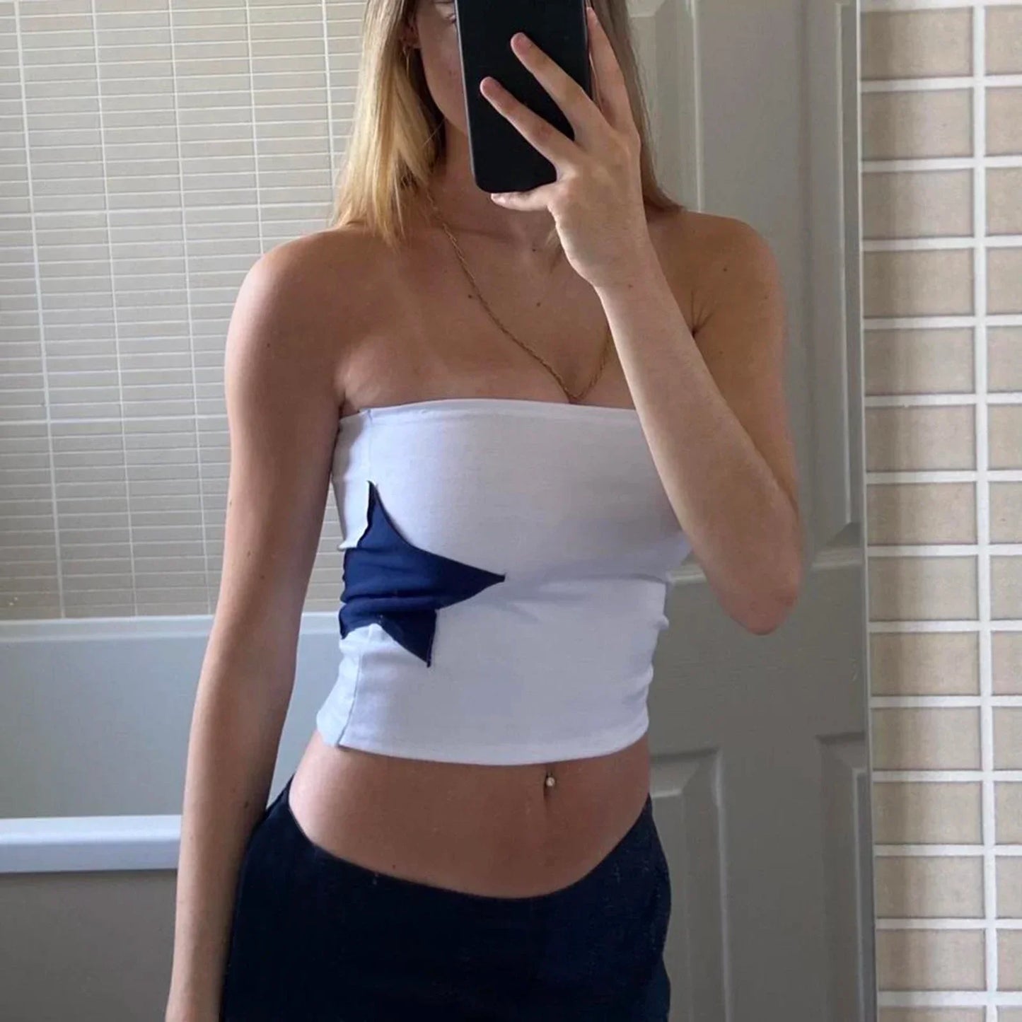 Vintage Star Patchwork Grunge Tee Strapless