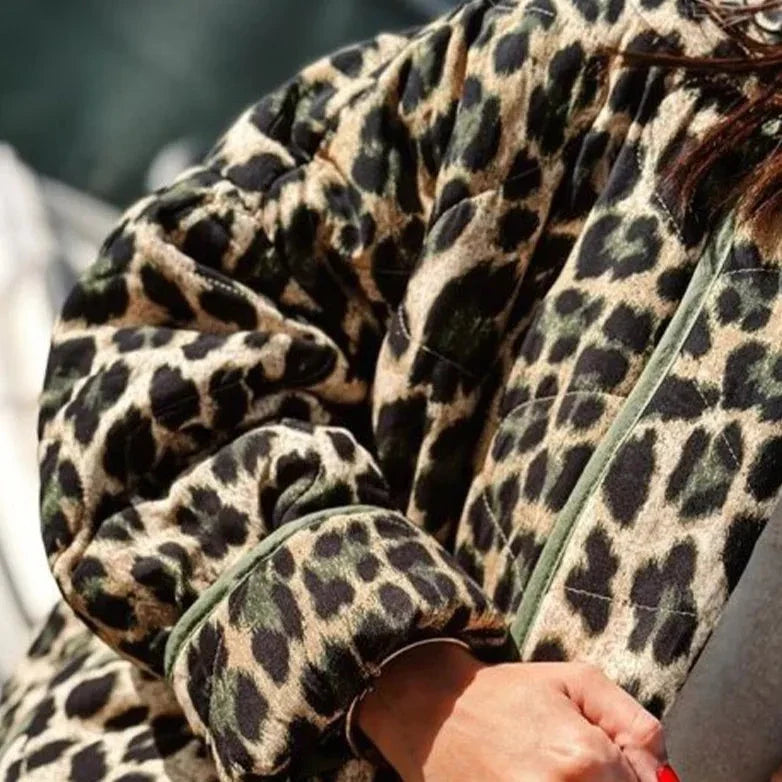 Jain Leopard Print Lapel Quilted Jacket