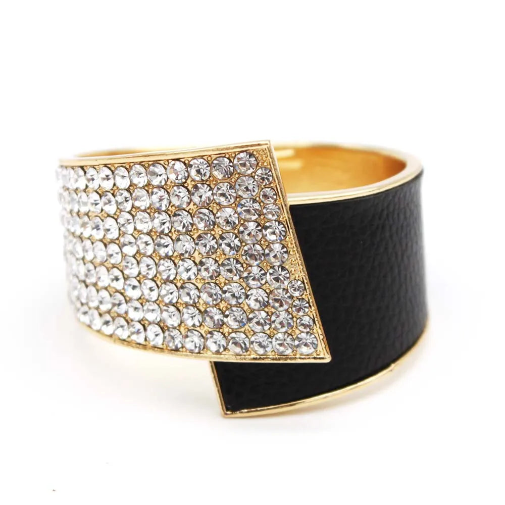 Regina Rhinestone Leather Geometric Cuff Bracelet