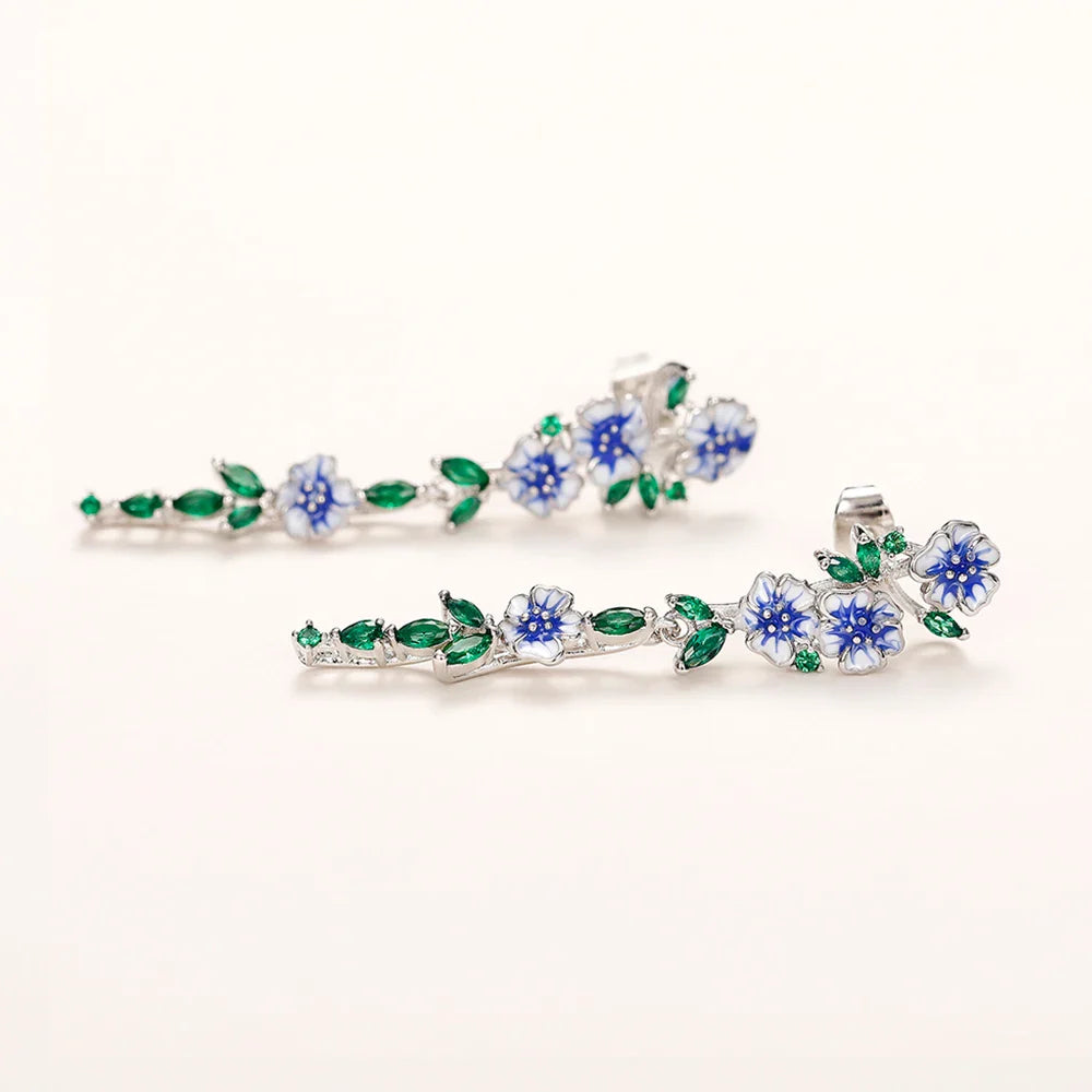 Vintage Enamel Flower Drop Earrings