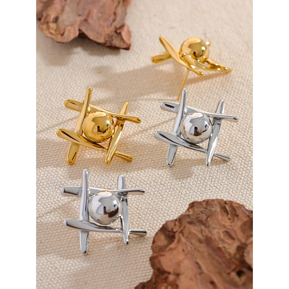 Ziva Geometry Sphere and Bars Stud Earrings