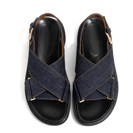 Olive Dark Denim Upper Sling Back Sandals