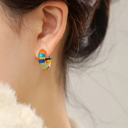 Candy Stripe Resin Round Hoop Earrings