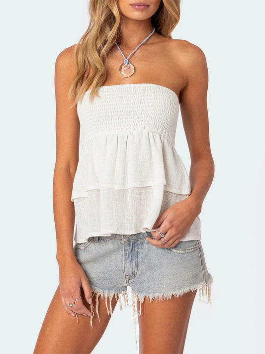 Ruffles Solid Backless Strapless