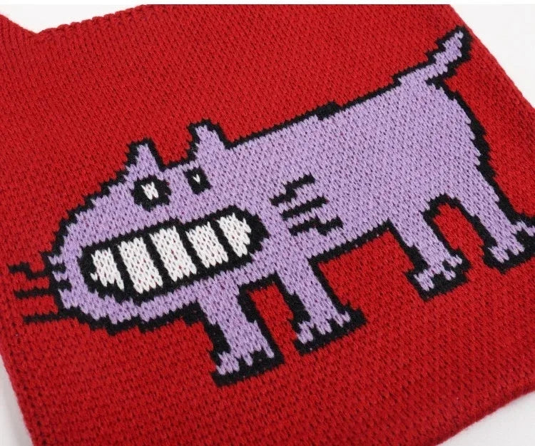 Cartoon Dog Intarsia Knit Bag