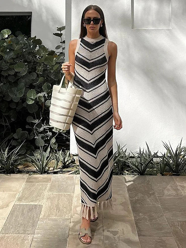 Linna Chevron Stripe Maxi Tank Knit Dress