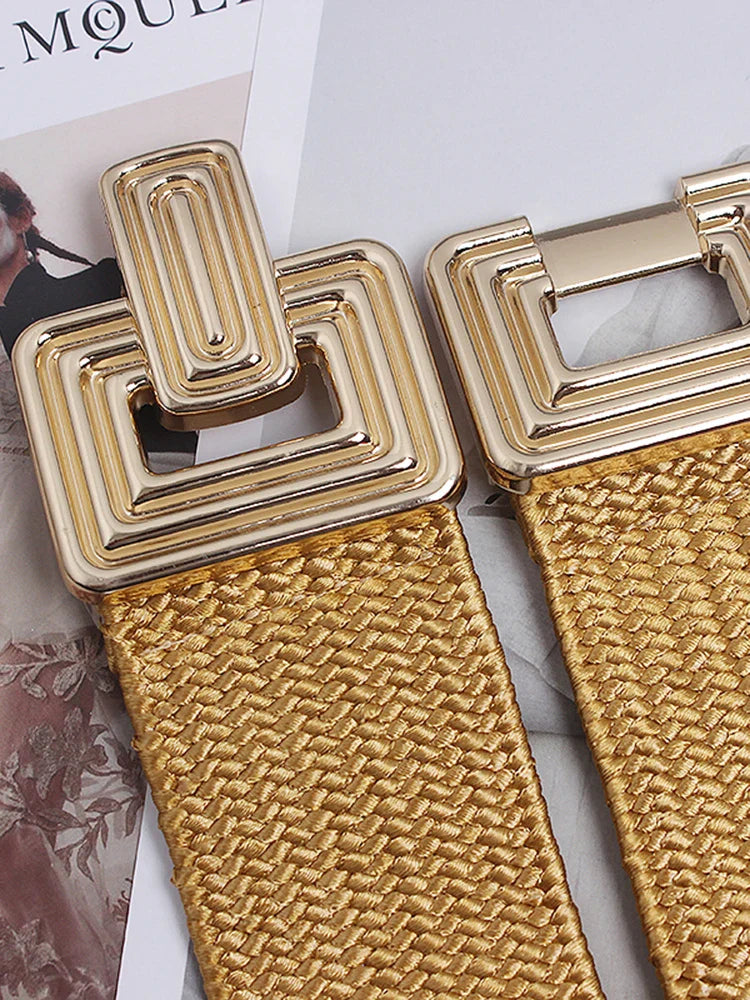 Vintage Square Buckle Woven Metallic Belts