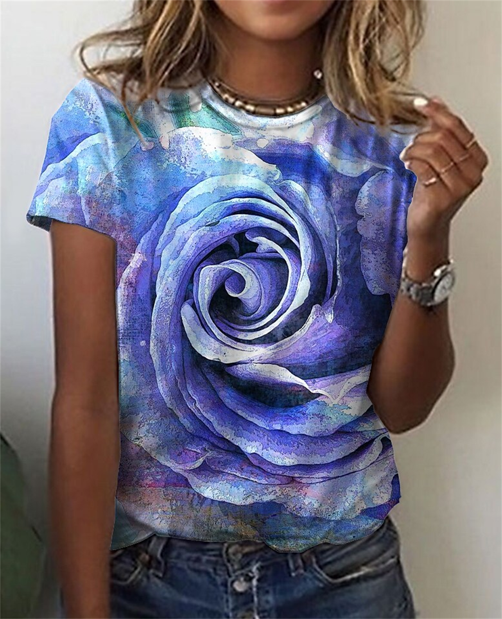 Fashion Blouse Tops for Woman 3D Rose Printing Short