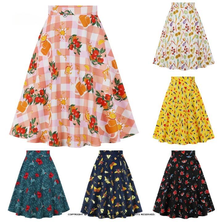 Marietta Retro Prints Flare Midi Skirts