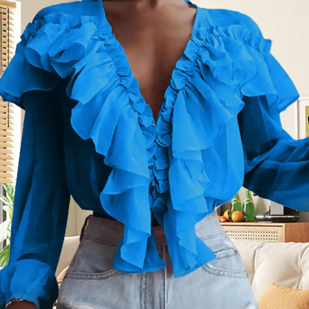 French Style Ruffle Collar Chiffon Blouse