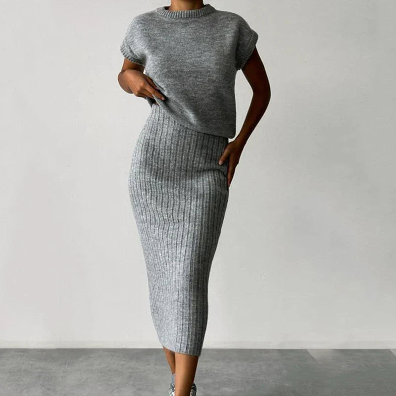 Giona Casual Knit O-neck Top & Bodycon Skirts Set