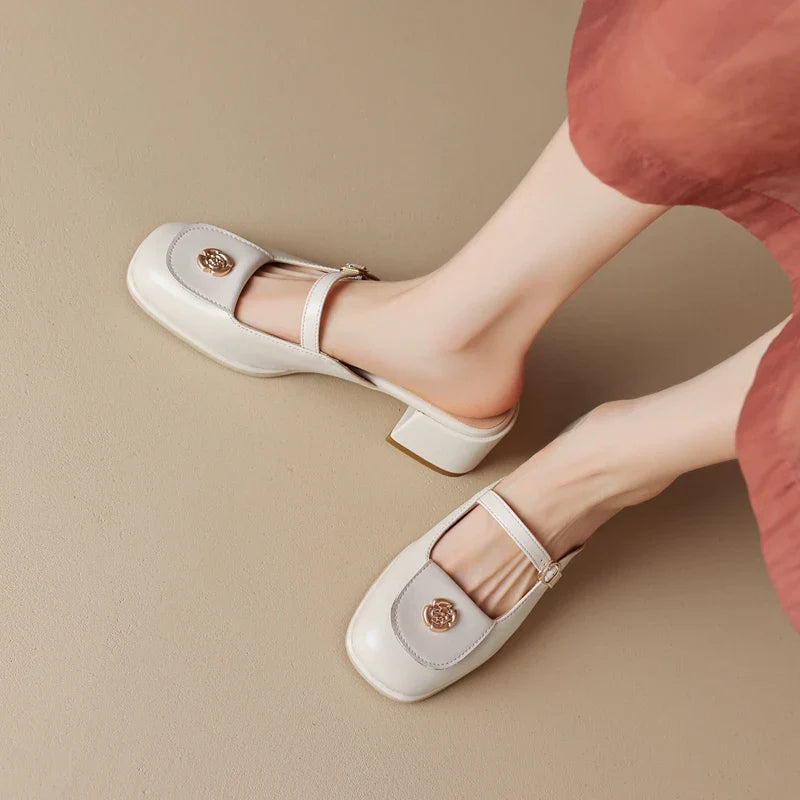 Loran Retro Round Toe Mule Pumps