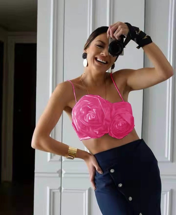 Spaghetti Strap Chic Camis Tank Lady Side Zipper Short Sling Crop Tops