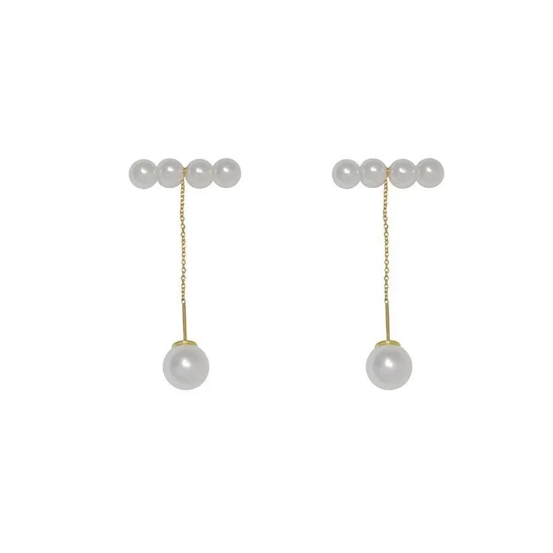 Bar and Pearl Pendant Drop Earrings