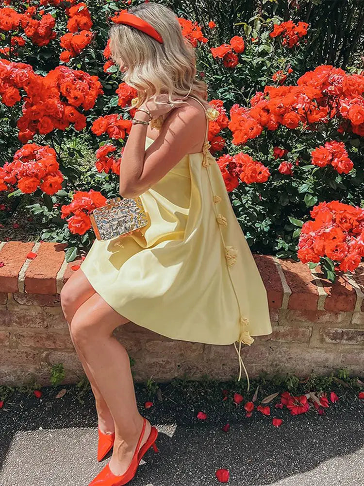 3D Flower Spaghetti Strap Floral Dress