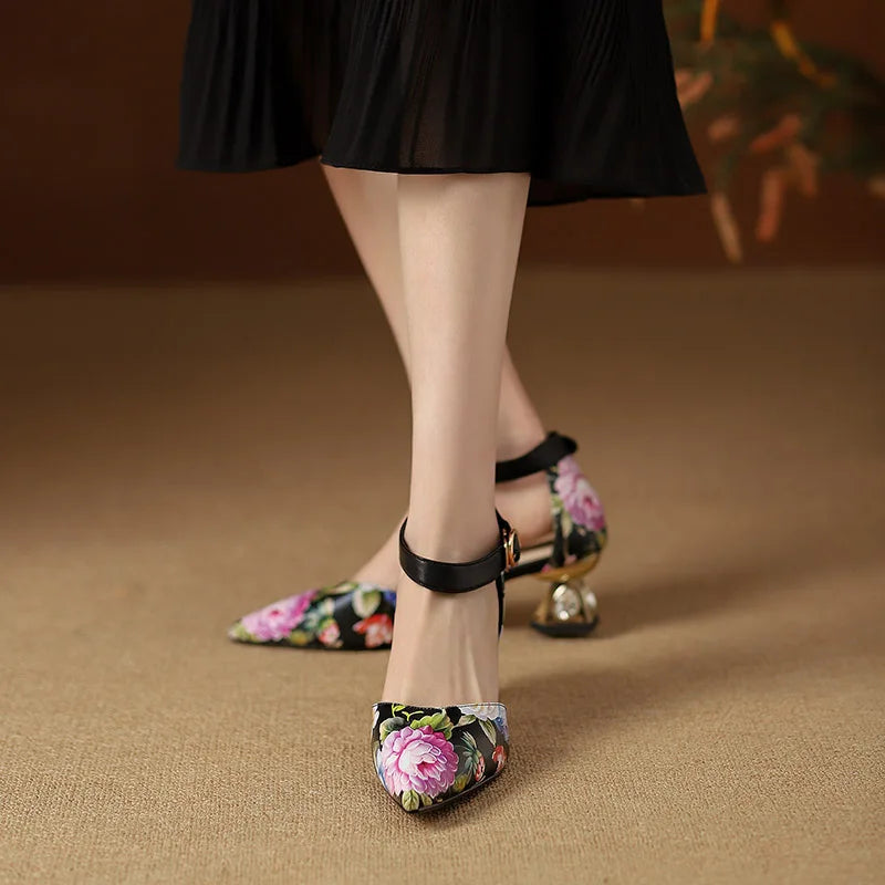 Rosita Flower Ankle Strap Pumps