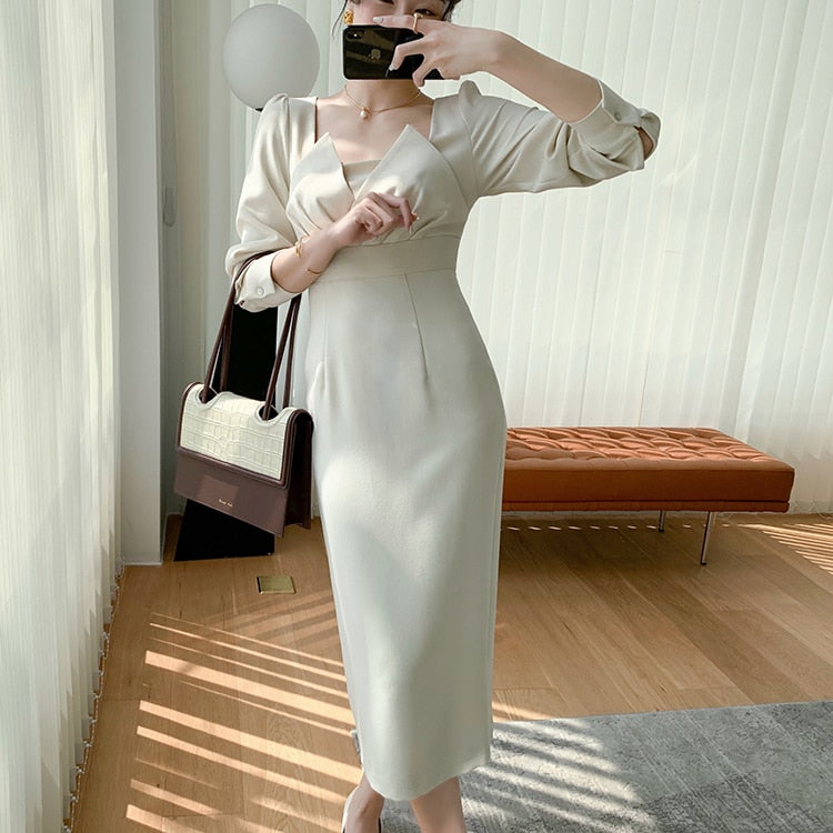 Long Sleeve Vintage Fashion Chic Evening Vestido Female Birthday