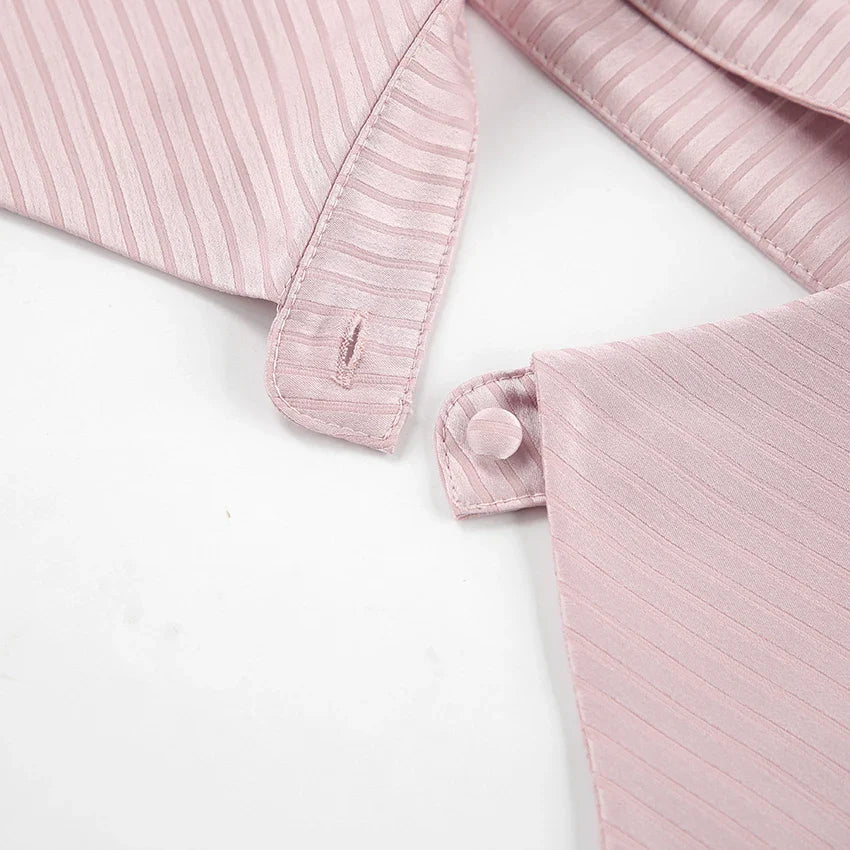 Millie Pinstripe Detachable Collar Satin Blouse