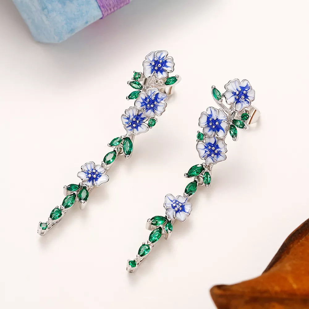 Vintage Enamel Flower Drop Earrings