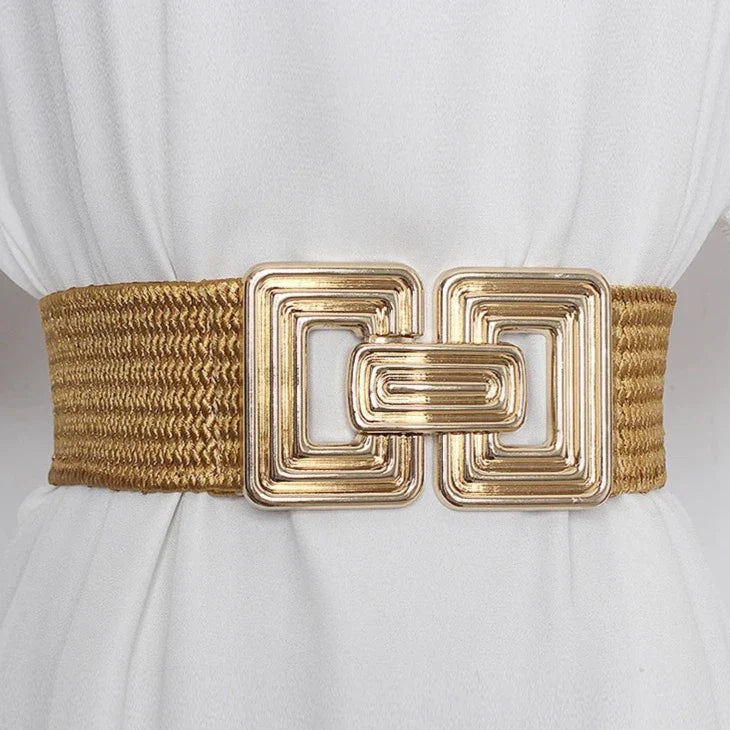 Vintage Square Buckle Woven Metallic Belts
