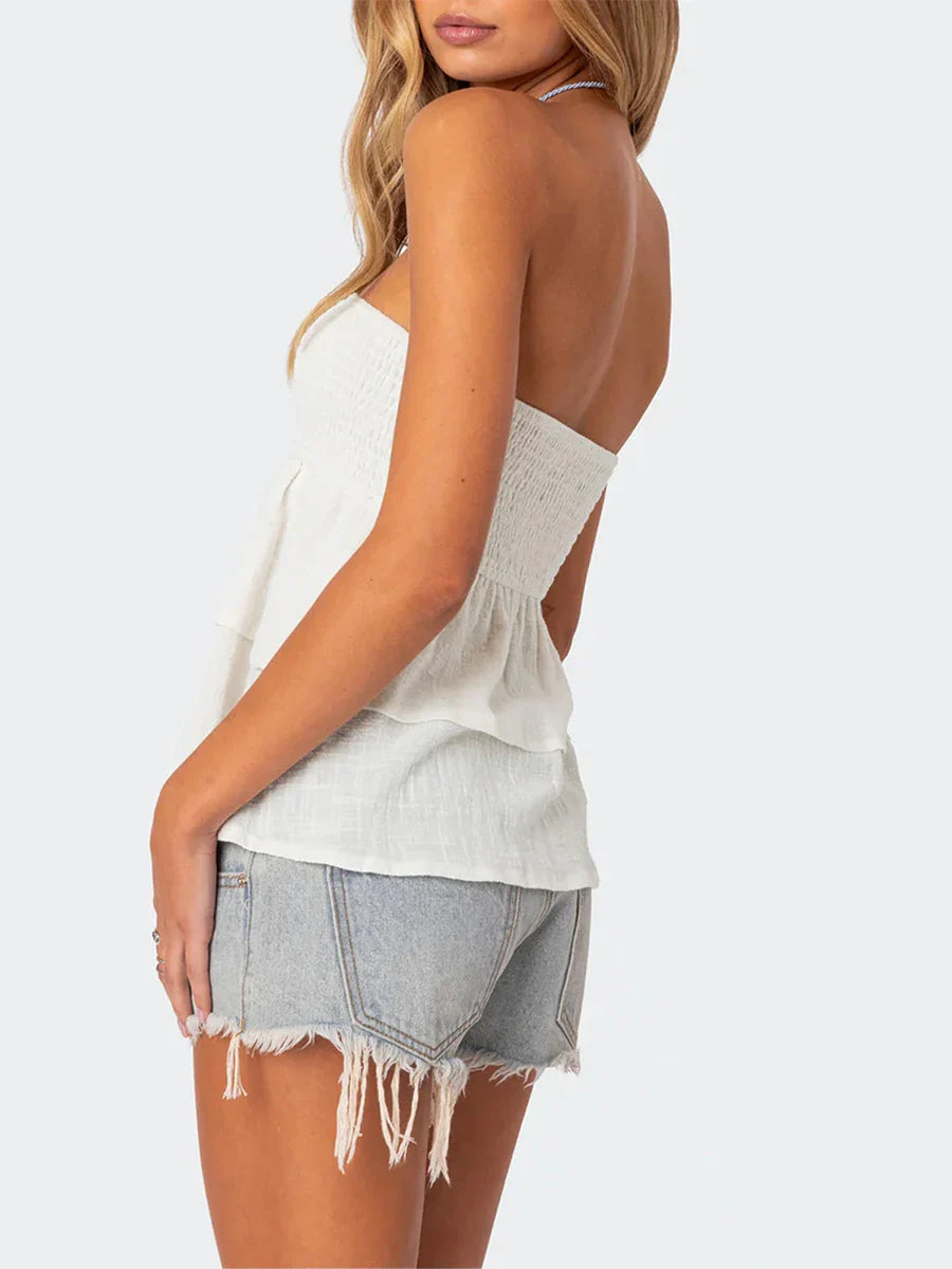 Ruffles Solid Backless Strapless