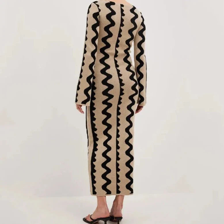 Aili Pattern Prints Bodycon Maxi Dress