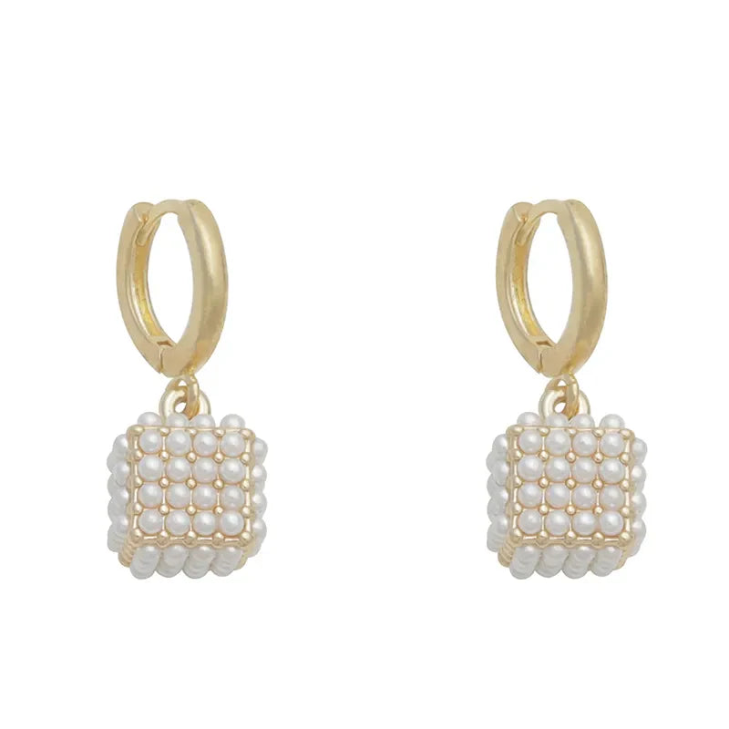 Pearl Cube Drop Earrings